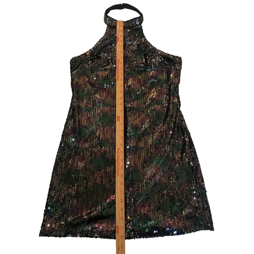 Lulu's Classic Diva Black Multi Sequin Halter Bodycon Mini Dress Size Large EUC - Picture 13 of 13